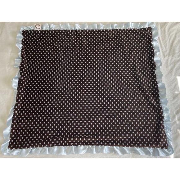 Max Daniel Polka Dot Baby Security Blanket Brown Blue Ruffle Satin Trim - Picture 3 of 10